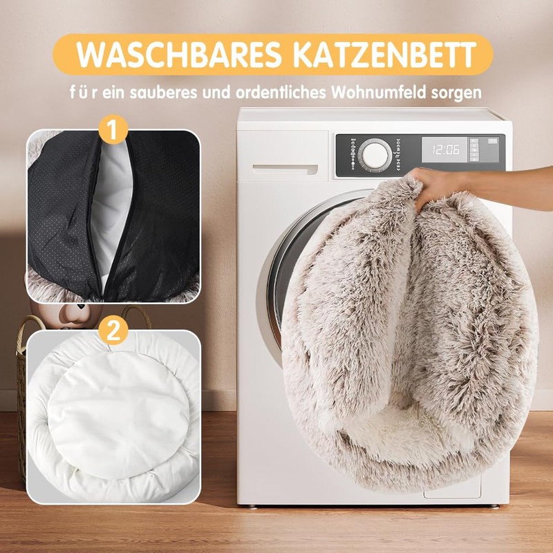 CUEMOON Fluffy Cat Bed, Round, Soft Plush, Small Dogs and