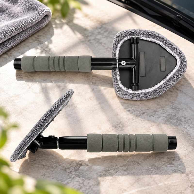 Telescopic Microfiber Windshield Cleaning Tool with Reusable Pad and Replacement