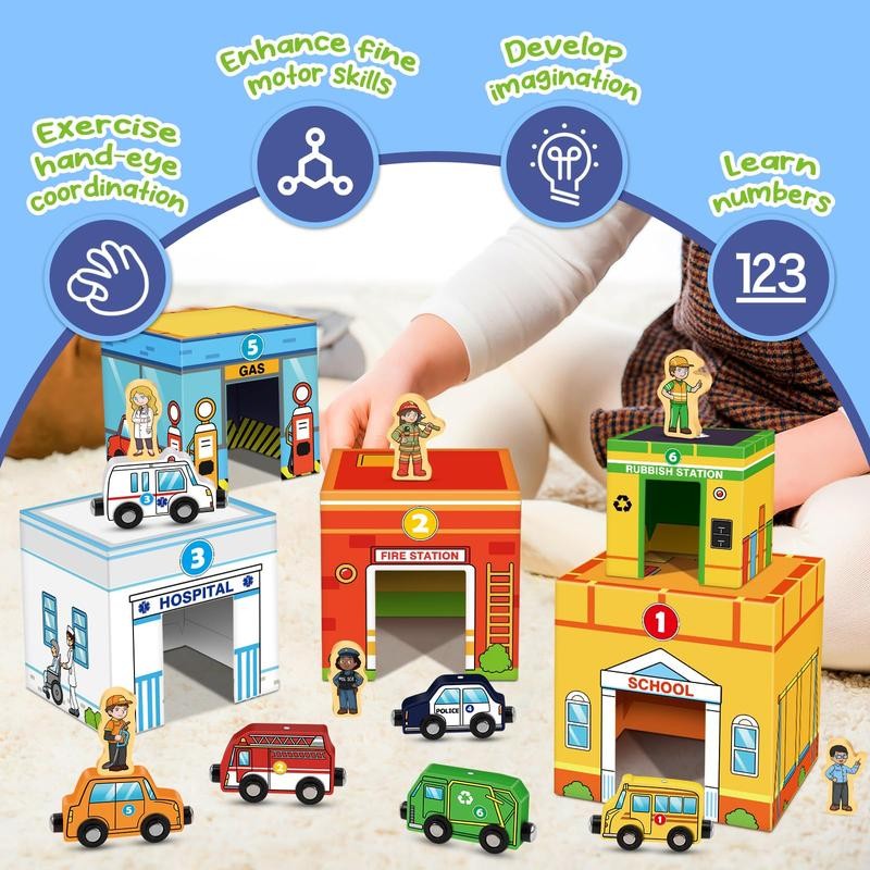 Aizweb Magnetic Wooden Vehicle Stacking Set - Sorting & Building