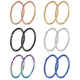 Masedy 12Pcs 20G 316L Stainless Steel Nose Rings Hoop Tragus Cartilage Septum Ring Lip Piercing 10MM