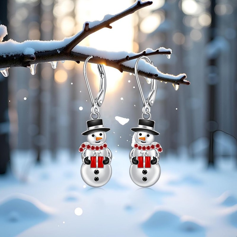 Christmas Snowman Earrings for Women Dangling Sterling Silver Snowman Earrings