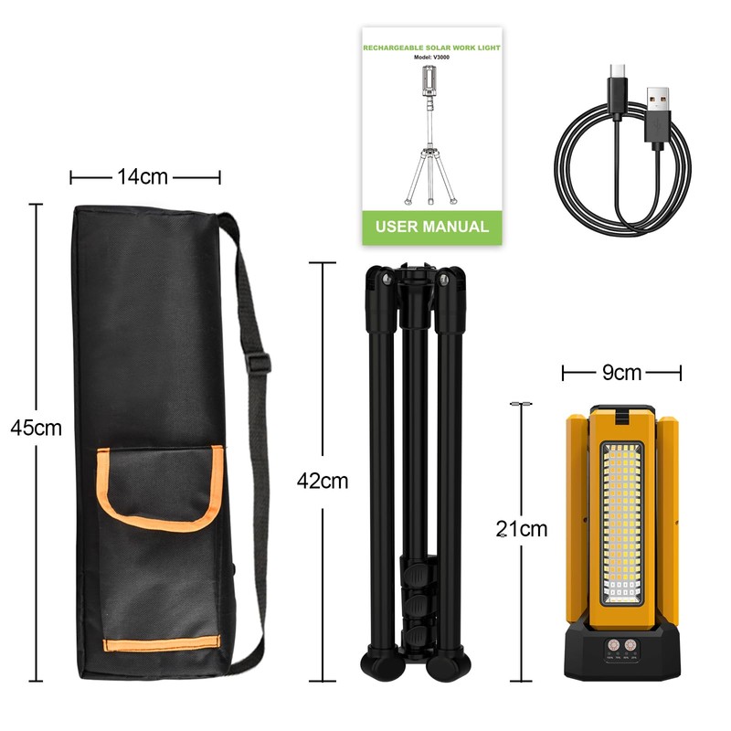 13200mAh Rechargeable Solar Work Light with Folding Stand and Carrying