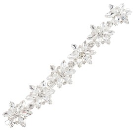 FINGERINSPIRE Shiny Flower Glass Rhinestone Collar Trim (Platinum, 21.2 x 3.6 cm) Crystal Chain with Hole, Decorative Rhinestone Applique Flower Chain for DIY Shoes, Belt, Bag, Hat, Hair Band