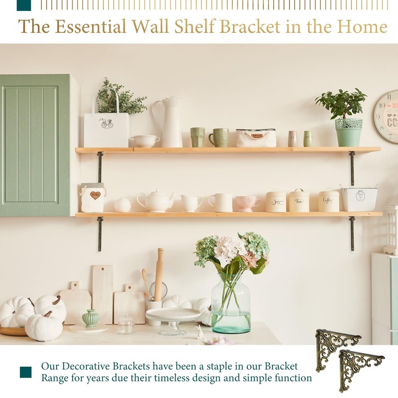 Lounsweer 8 Pcs Heavy Duty Antique Brass Shelf Brackets 8''