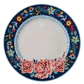 Pioneer Woman Dinner Plates Floral Designs Ceramic Corelle Teal Glass New