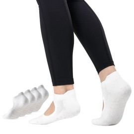 CoolMate Pilates Socks with Grips for Women, Yoga Socks, Crew Non Slip Women for Workout, Barre, Pilates Gifts (US, Numeric, 6, 10, Regular, Regular, 2 Pairs Open Top White)