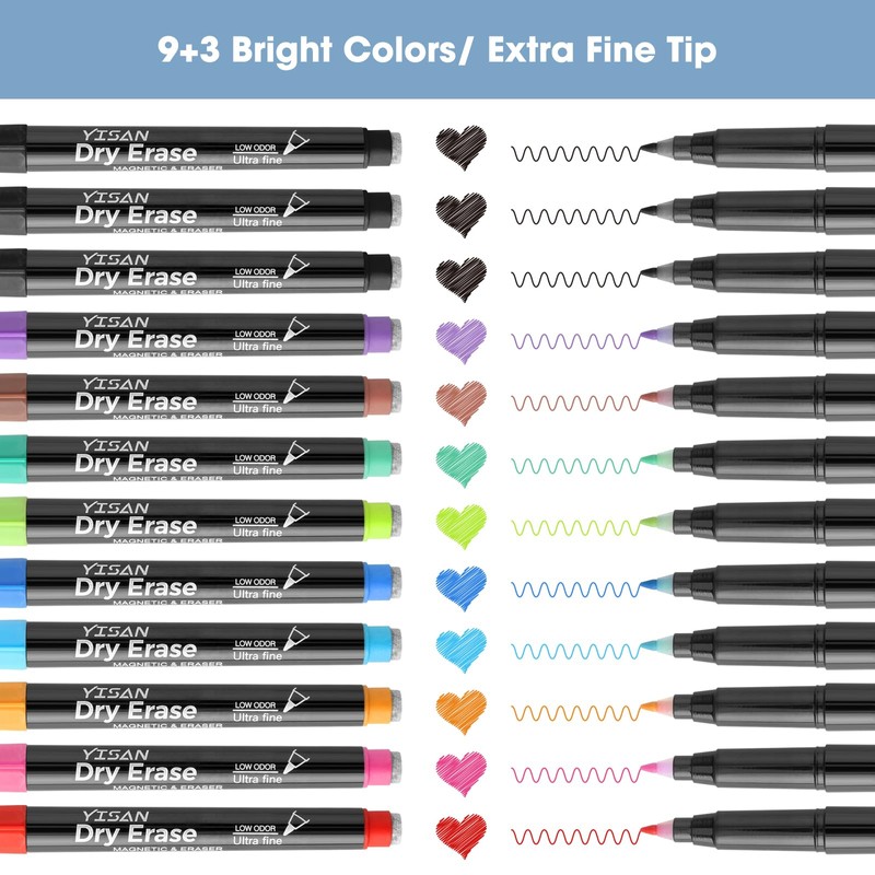 YISAN Magnetic Whiteboard Pens Ultra Fine Tip, Dry Wipe Pens,
