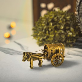 Tarini Gallery Brass Bullock Cart Ganesh Latkan with Bells Decorative Hanging Pital Religious Decor Items Temple Home Office for Main Entrance Gate Door Wall Decoration and Gifting (Bullock Cart)
