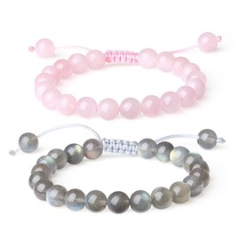 COAI® Baby Adjustable Natual Semi Gemstone 6mm Rose Quartz/Labradorite Bracelet for Boys & Girls 2 Pack