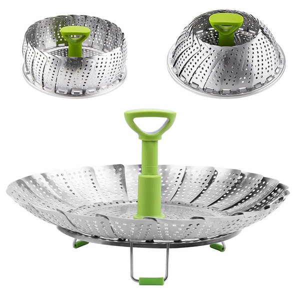 Vegetable Steamer Basket, Stainless Steel Folding Steamer with Extending Removable