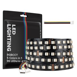 SEZO RGBCCT 5 Colors in 1 LED Strip Lights 5050SMD RGBWW RGB+Dimmable Tunable Color Temperature 2700K-6500K 16.4FT 60LEDs/m 300LEDs Multi-Colored LED Tape IP30 DC24V for Bedroom Desk Home Decoration