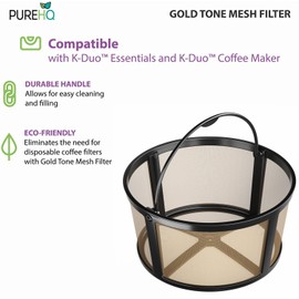 Reusable Mesh Ground Coffee Filter Carafe for Keurig K-Duo Essentials and K Duo Brewers Machine by PureHQ - Refillable Gold Tone Mesh Filter