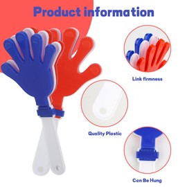 ZCYSRLQIN 48 Pcs Red/White/Blue Hand Clappers 7.5 Inch Noise Makers Plastic Clapping Hands Noisemakers Patriotic Parties, Sporting Event, Concert Supplies Dance celebrations and many other occasions