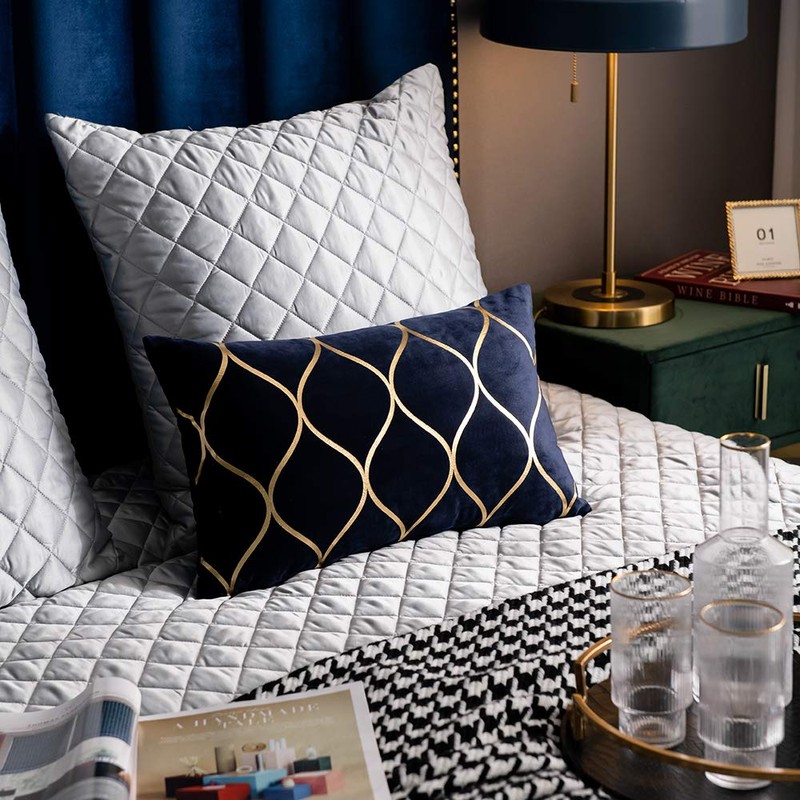 DEZENE Gold Velvet Throw Pillow Covers Navy: 2 Pack 12x20