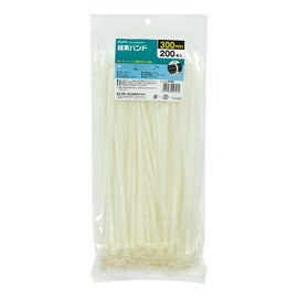 ELPA KBF-N300200 (WH) Cable Ties, 11.8 inches (300 mm), Reusable Type, Tensile Strength 48.9 lbs (22.2 kg), 200 Pieces, White