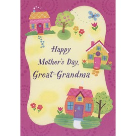 Designer Greetings Three Cute Pink, Yellow and Orange Homes, Daisies and Tulips and Blue Butterfly Juvenile Great-Grandma Mother's Day Card from Young Child : Kid