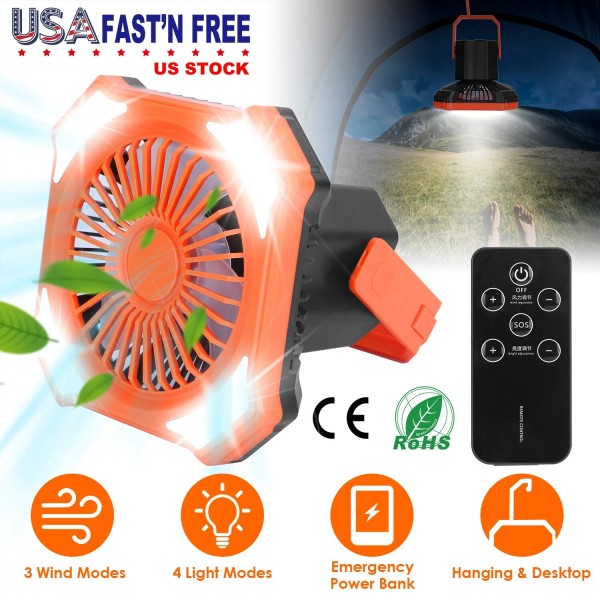 LakeForest Camping Fan with LED Lantern USB Rechargeable Battery Powered