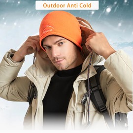 JEONEKID Skull Cap Running Beanie Hat - Winter Thermal Watch Cap Under Helmet Cycling Hat Moisture Wicking Performance, orange