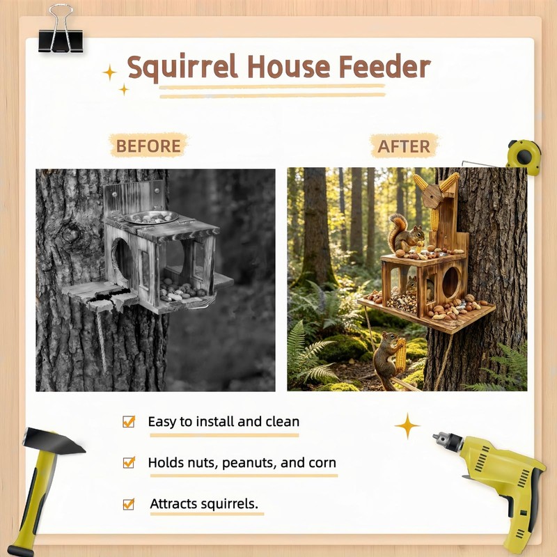 Lnncdsc Multifunctional Squirrel Feeder with 3 Ears Spinner Corn Cob
