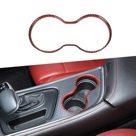 JeCar ABS Red Carbon Fiber Front Cup Holder Cover Trim Interior Accessories Compatible with 2015-2023 Dodge Challenger