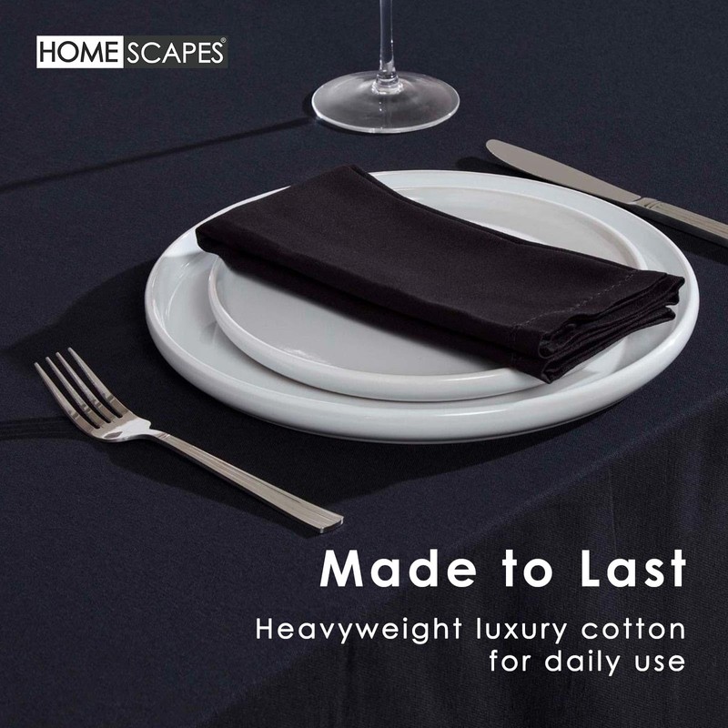 HOMESCAPES Black Table Cloth, Plain Cotton Tablecloth, Rectangular, Handcrafted &