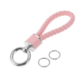 A ABSOPRO Car Keychain Universal Key Chain with Ring for Key Fobs for Home for Women Faux Leather Pink Silver Tone