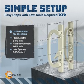 8.5" Legacy Sliding Patio Glass Door Offset Almond Handle Set- Sash Controls 2265 WITH Mortise Lock 45° for Handle Replacement Fits 3-15/16” Screw Hole Spacing & 1-1/4" to 2-1/4" Door Thickness