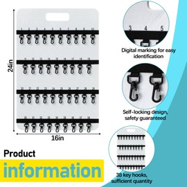 Colingmill 24'' x 16'' Key Rack Wall Mount with 38 Numbered Self Closing Hooks 24'' x 16'' Felt Key Holder Board Storage for Car Dealer Property Manager Valet Parking Residential Small Businesses