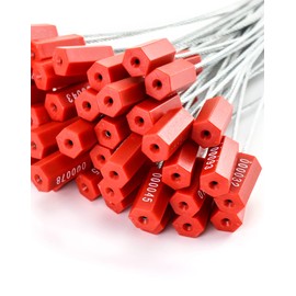 QWORK Steel Security Cable Wire Seals, Anti-Tamper Security Tags, Numbered, Red, Pack of 50pcs – Adjustable 11.8" Length