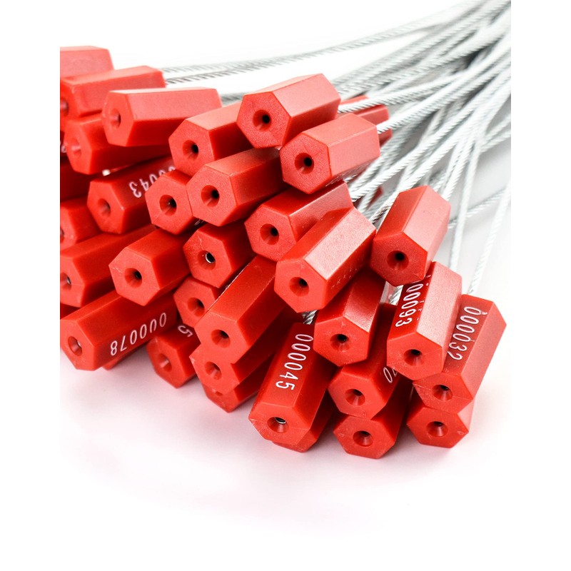 QWORK Steel Security Cable Wire Seals, Anti-Tamper Security Tags, Numbered,