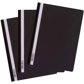 D.RECT Pack of 25 A4 plastic file folders with transparent front cover, plastic file folder made of polypropylene film, black