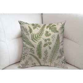 Mugod Floral Pattern in Vintage Style Cushion Cover Throw Pillow Covers Leaves and Herbs Botanical Illustration Boxwood Pillow Case for Men Women Decorative Home Sofa Chair Couch 45x45cm/18x18 Inch