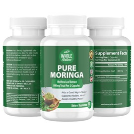 Whole Nature Moringa Capsules, 800mg Organic Moringa Oleifera Leaves Powder Superfood Greens Pure Moringa Pills is A Vegan, Non-GMO Energy Booster and Immune Support Supplement (1)