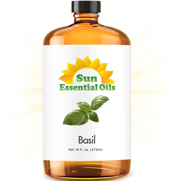 Basil Essential Oil (Huge 16oz Bottle) Bulk Basil Oil - 16 Ounce
