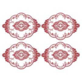 uxcell 4Pack Retro Lace Placemat 12x17-in Oval Embroidered Table Place Mats French Crochet Doilies Coasters Cup Mat for Home Wedding, Red