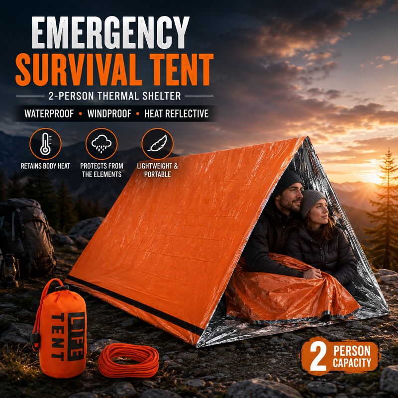 2-Person Emergency Tent for Camping – Waterproof Thermal Survival Shelter