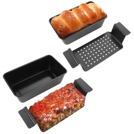 GBACHOOSE 2 Pack 5x9x3 inch Meatloaf Pan with Drain Tray, Heavy-Gauge Carbon Steel Nonstick Loaf Pan for Baking Bread, Large Oven Loaf Pan for Baking, Bread, Cakes, Roasting Meat, & More
