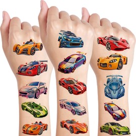 Qpout 10 Sheets Race Temporary Tattoos for Children Birthday Party Accessories, Steam Race Railway Theme Stickers, Classroom Rewards, Carnival Prizes