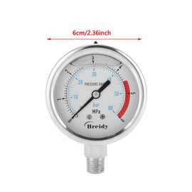 60 mm 0-60 Bar 0 ~ 6 Mpa Analogue Gas Pressure Gauge for NPT 1/4 Inch Water Air Oil Dial Instrument Base Voice (60 mm 0-60 Bar 0 ~ 6 Mpa)