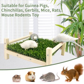 FlidRunest Wooden Rat Foraging Toys, Artificial Grass Foraging Mat for Rats, Safe Rats Enrichment Toys Activities, Boredom Relief Hanging Rat Bed Toys for Pet Rats