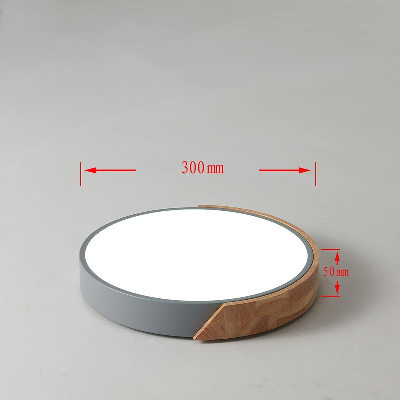 LuFun Dimmable Ceiling Lights,24W Grey Round Modern Wood Flush Mount