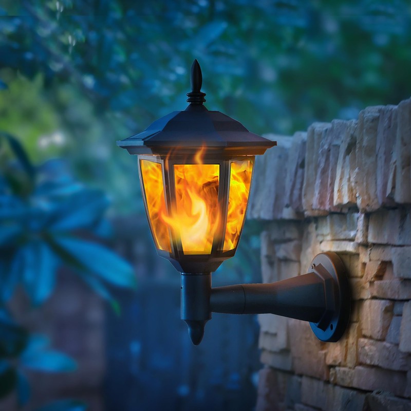 Dynaming 4 Pack Solar Flame Wall Lanterns Outdoor, Solar Powered
