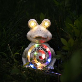 Quterhero Solar Frog Garden Statue with LED Lights – Welcome Yard Decor for Lawn, Patio, Porch – Outdoor Figurine Gift for Women, Mom, Friends(Frog Garden Lights)