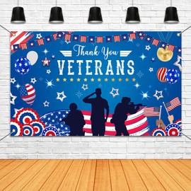 Mocsicka Veterans Day Backdrop Banner Thank You Veterans Party Decorations Happy Vetetrans Day Banner Honoring All Who Served Patriotic Decoration and Supplies for Home (Blue, 70.8x43.3 inch)