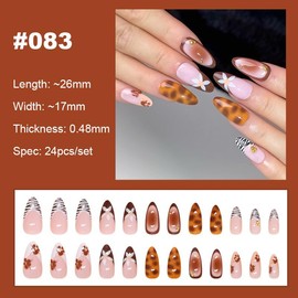 【NEW ARRIVALS!】 Press on Nails French Tip Bling Coffin Short Almond Fake Nails with Designs Glue on Nails Long Glossy Gradient Medium False Nails Reusable Full Cover Thick Nail Acrylic Stick on Nails for Women Girls 24 Pcs:_083