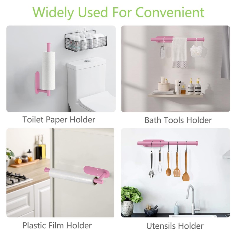 Pink Paper Towel Holder Under Cabinet No Drilling, Self Adhesive