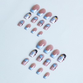 Christmas Press on Nails Short Length Glossy Acrylic Square Shaped Winter False Nails with Snowflake Designs Artificial Square Xmas Holiday Fake Nails Glue ons Fingernails for Women Girls(X0436)