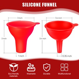 4 Pcs Kitchen Funnel Set Canning Funnel Silicone Funnel Food Funnel, Small and Large, Wide Mouth Funnel for Jars Spice Filling Bottles Liquid Oil and Powder(Red)