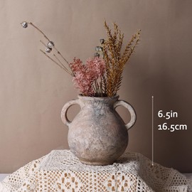 6.5'' Ceramic Rustic Farmhouse Vase with Handle - Terracotta Style Rustic Vases for Home Decor, Minimalist Decorative Vase for Table, Wedding, Living Room, Entryway, Shelf Centerpiece