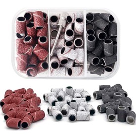 Litensh Pack of 75 Nail Cutter Attachments, 80/120/180 Grit Nail Drill Bit Nail Sanding Sleeves Cutter with 1 Piece 3/32 Inch Nail Drill Sanding Belt for Manicure Pedicure